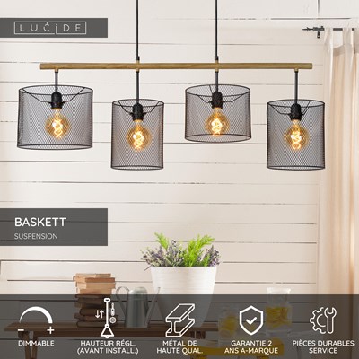 Lucide BASKETT - Suspension - 4xE27 - Noir